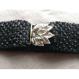 Large Vtg MIMI DI N Signed Dated 1976 Silver Tone Leaves Belt black Buckle